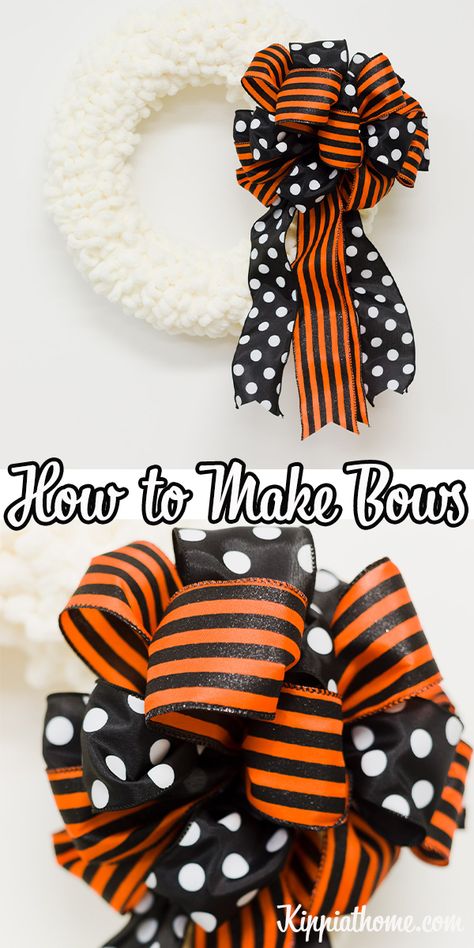 Learn how to make this easy bow in minutes. It is perfect for wreaths, Christmas tree, gifts, and more. Step by step insturctions how-to video... #kippiathome #wreaths #wreathbos Diy Tree Bow Topper, Diy Wreath Bow Tutorial, Make A Ribbon Bow, Making Bows For Wreaths, How To Make A Ribbon Bow, Ribbon Bow Tutorial, Ribbon Wreath Diy, Bow Making Tutorials, Easy Bow