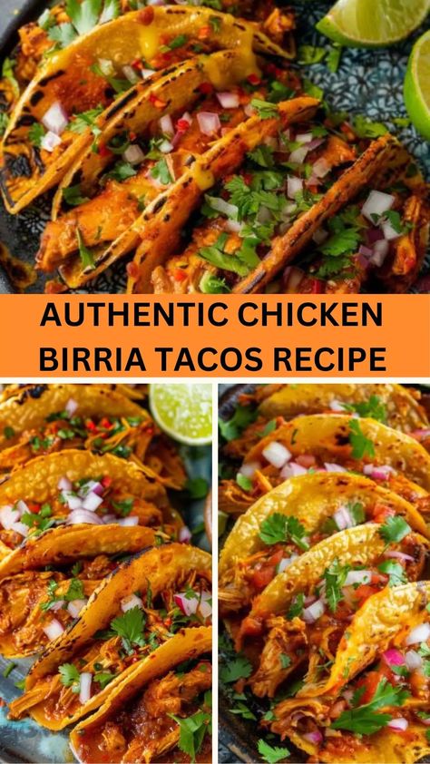 Savor the rich flavors of our authentic chicken birria tacos recipe. Perfectly spiced, tender chicken in every bite. Authentic Chicken Street Tacos, Chicken Barrio Tacos, Birria Chicken Tacos Recipe, Street Tacos Recipe Chicken, Chicken Birria Tacos Recipe, Taco Tuesday Ideas, Birra Tacos, Chicken Birria Tacos, Chicken Birria