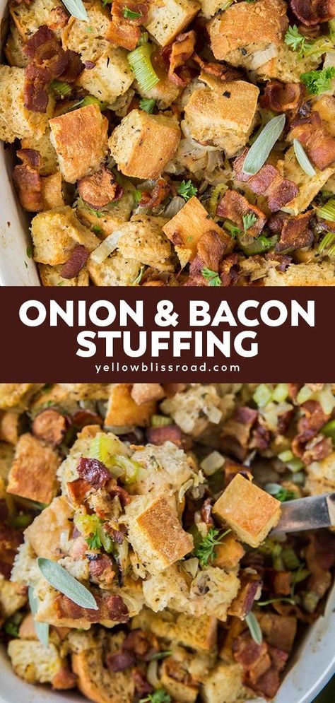 Bacon Stuffing, Traditional Stuffing Recipe, Classic Stuffing Recipe, Onion Stuffing, Best Stuffing Recipe, Quiche Vegan, Stuffing Recipes For Thanksgiving, Thanksgiving Side Dish, Traditional Thanksgiving