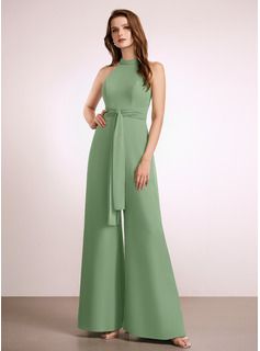 Jumpsuit/Pantsuit High Neck Floor-Length Bridesmaid Dress With Bow(s) (007262589) - JJ's House Bridesmaid Dresses Neckline, Empire Waist Bridesmaid Dresses, Princess Bridesmaid Dress, Halter Bridesmaid Dress, Sleeveless Bridesmaid Dresses, Floor Length Chiffon Bridesmaid Dresses, Mermaid Bridesmaid Dresses, Bridesmaid Dresses Online, Junior Bridesmaid Dresses