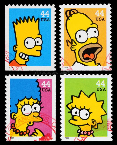 Simpson Tv, Homer And Marge, Japanese Stamp, Postage Stamp Design, Graphic Shapes Design, Simpsons Art, Sharpie Art, Stamp Printing, Vintage Postage