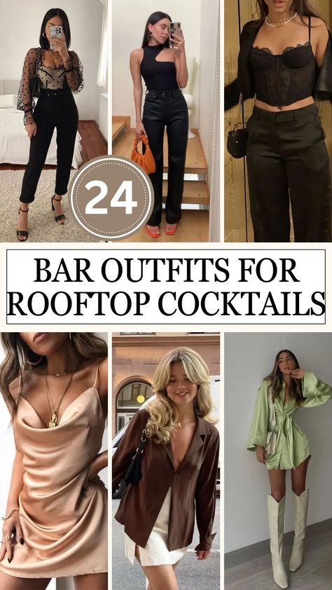 Rooftop Bar Outfit Ideas Office To Happy Hour Outfit, Hotel Bar Outfit, Womens Club Outfits, Rh Rooftop Restaurant Outfit, Getting Drinks Outfit, Summer Rooftop Party Outfit, Rooftop Bar Outfit Night, Rooftop Bar Outfit Summer, Cocktail Bar Outfit