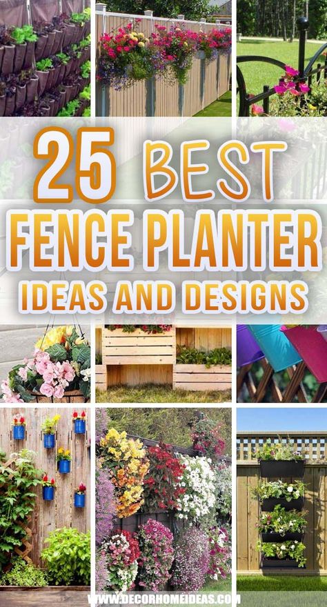 Best Fence Planters Ideas And Designs. Whether your backyard is compact or expansive, there’s always room to add more beautiful plant life with fence planters! Fence planters are what you need to make it even more beautiful. #decorhomeideas Planters Hanging On Fence, Plant Wall Outdoor Fence, Flowers On Wooden Fence, Outdoor Garden Fence Ideas, Planters On Fence Ideas, Backyard Potted Plants Along Fence, Fence Baskets Planters, Back Fence Garden Ideas, Hanging Plants On Fence Backyards