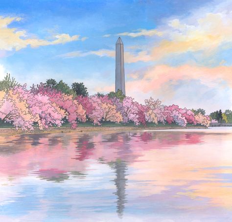 Washington Monument Drawing, Washington Dc Watercolor, Washington Dc Drawing, Classroom Murals, Dc Painting, Washington Painting, Washington Dc Painting, Dc Bedroom, Apartment Posters