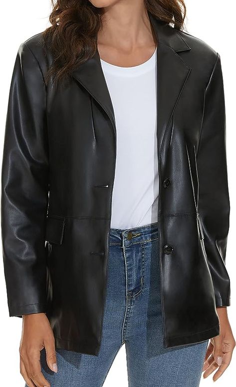 Fahsyee Women's Faux Leather Blazer Jackets Women, Black Motorcycle Oversized Moto Biker Coat Vegan Pleather Fashion S-XXL Blazer En Cuir, Leather Blazer Women, Faux Leather Jacket Women, Faux Leather Blazer, Biker Coat, Best Blazer, Leather Blazer Jacket, Jackets Women, Black Motorcycle