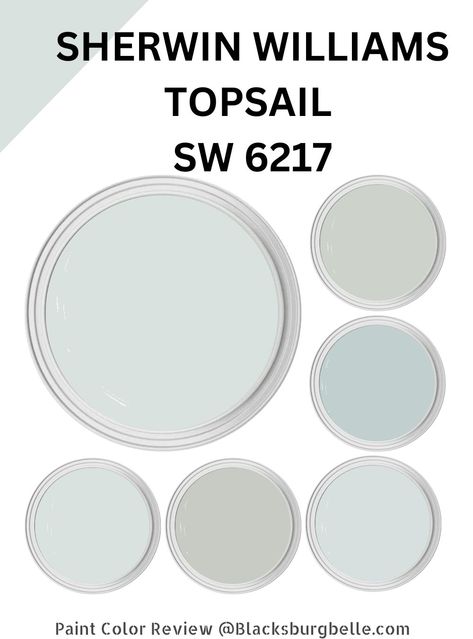 Sherwin Williams Topsail (Palette, Coordinating & Inspirations) Beach House Wall Colors Sherwin Williams, Coastal Paint Colors Sherwin Williams Top Sail, Sherwin Williams Beachy Blues, Sherwin Williams Glass Slipper, Sherwin Williams Sullivans Island, Coastal Bathroom Colors Sherwin Williams, Sw Opaline Paint, She Twin Williams Coastal Colors, Light Blue Green Paint Colors Sherwin Williams