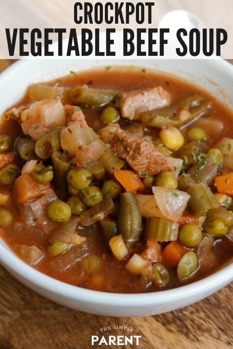 Beef Soup Crockpot, Veg Beef Soup, Crockpot Vegetable Beef Soup, Crockpot Vegetable, Crockpot Potatoes, Easy Vegetable Beef Soup, Vegetable Soup Crock Pot, Green Beans Potatoes, Meat Soup