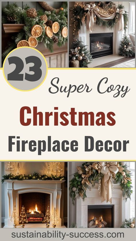 23 Super Cozy Christmas Fireplace Decor Ideas To Try Christmas Wood Stove, Large Indoor Wreath Living Rooms, Fireplace Decor For Christmas, Christmas Chimney Decoration Fireplaces, Fake Christmas Fireplace, Christmas Decor Ideas For Living Room Fireplaces, Snowy Christmas Aesthetic, Cozy Christmas Mantle, Christmas Decor Ideas For Living Room Cozy