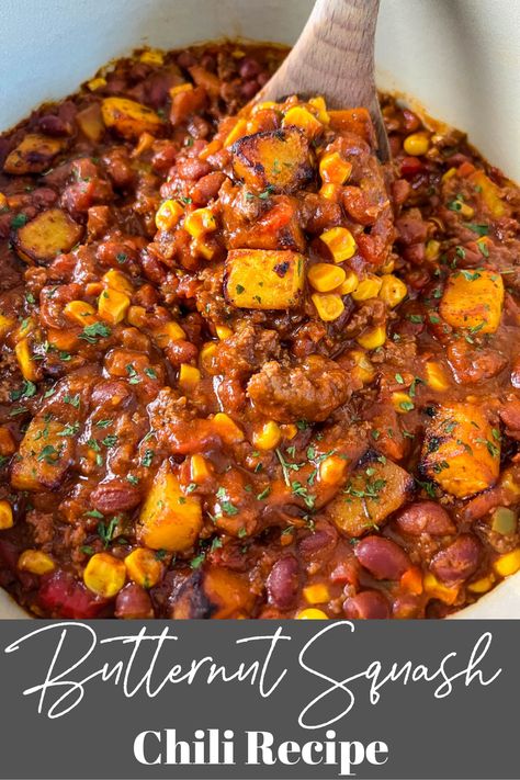 Butternut Squash Mexican Recipes, Turkey Chili Butternut Squash, Black Bean And Butternut Squash Chili, Turkey Squash Chili, Fall Vegetarian Chili, Soup With Acorn Squash, Squash Chili Recipe Crockpot, Instant Pot Butternut Squash Chili, Acorn Squash Chili Recipe