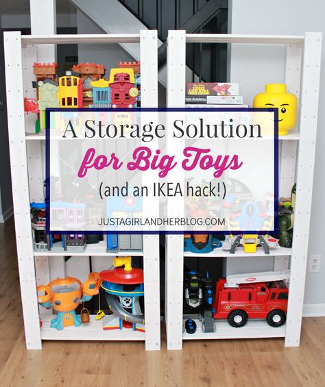 Looking for a storage solution for big toys? I have one thats functional, beautiful, and inexpensive! Ikea Storage Solutions, Toy Room Storage, Creative Toy Storage, Large Toy Storage, Ikea Playroom, Toy Room Organization, Ikea Toys, Ikea Kids Room, Storage Toys