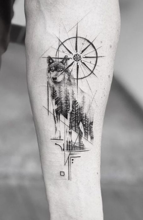 Simple Wolf Tattoo, Lone Wolf Tattoo, Wolf Tattoos For Women, Geometric Wolf Tattoo, Wolf Tattoos Men, Catrina Tattoo, Wolf Tattoo Sleeve, Cool Forearm Tattoos, Wolf Tattoo Design