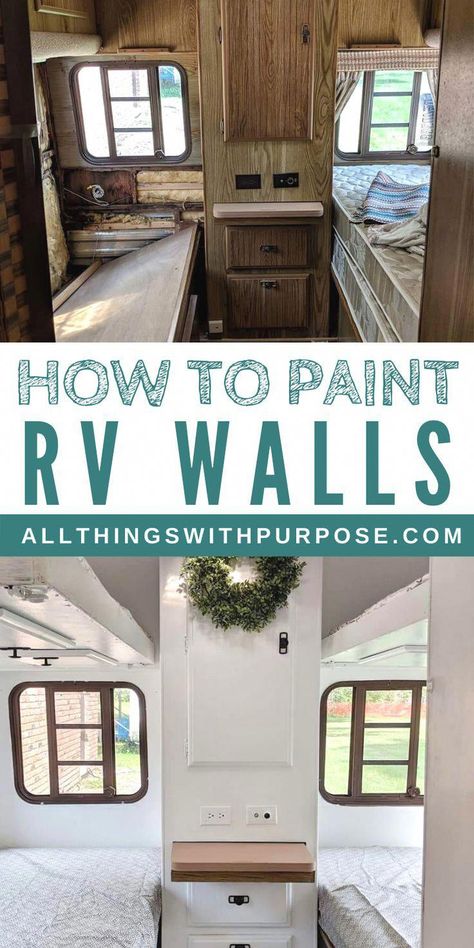 Paint Rv Walls, Renault Kangoo Camper, Paint Rv, Painting Over Wallpaper, Motorhome Remodel, Interior Makeover, Glamper Camper, Rv Interior Remodel, Camper Travel