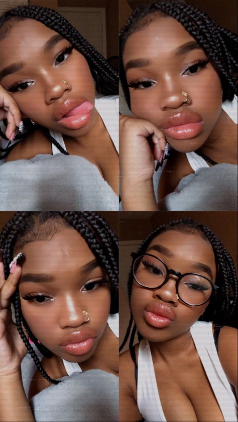 Brown skin girl with glasses Pretty Girls With Glasses Black, Ig Selfie Ideas, Black Girls With Glasses, Glasses Black Women, Bambi Beauty, Ig Selfie, Brownskin Girl, Braces And Glasses, Makeup For Glasses