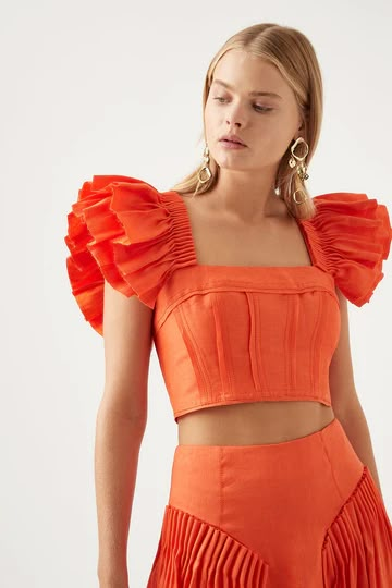 Imagination Frill Sleeve Top Fitted Crop Top, Frill Skirt, Frill Tops, Frill Sleeves, Workout Crop Top, Top Crop, Mid Length Dresses, Pleated Mini Skirt, Skirt Outfits