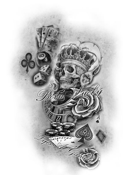 Lifes A Gamble Tattoo, Gamble Tattoo, Boog Tattoo, Tato Irezumi, Rosen Tattoo Frau, Playing Card Tattoos, Gangster Tattoo, Casino Tattoo, Vegas Tattoo