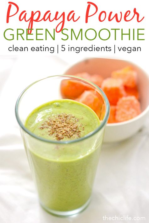 Boost your day with this delicious Papaya Power Green Smoothie recipe. This clean eating treat is an easy breakfast recipe you can also enjoy as a pick-me-up snack. #recipe #healthy #healthyrecipes #cleaneating #breakfast #smoothies #vegan #veganrecipes Healthy Papaya Smoothie Recipes, Papaya Smoothie Detox Recipes, Healthy Papaya Smoothie, Smoothie With Papaya, Papaya Spinach Smoothie, Pawpaw Smoothie Recipe, Papaya Smoothie Recipe, Easy Green Smoothie Recipes, Papaya Recipes