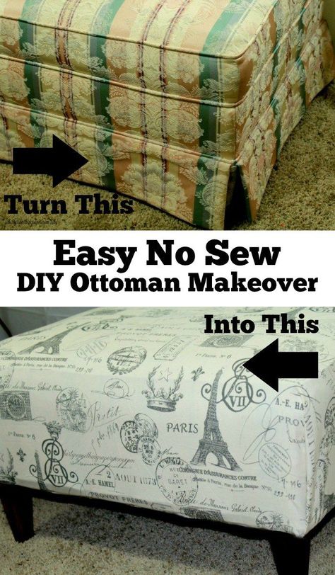 Ottoman Makeover, Diy Storage Ottoman, Empire Ottoman, Diy Ottoman, Diy Furniture Redo, Reupholster Furniture, Ottoman Slipcover, Sewing Furniture, Upholstery Diy