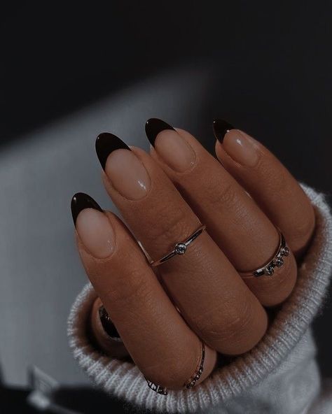 Aleksandra Ivanova, Rounded Acrylic Nails, Black Ombre Nails, Black Almond Nails, Black Gel Nails, Pointy Nails, Black Acrylic Nails, French Acrylic Nails, Almond Acrylic Nails