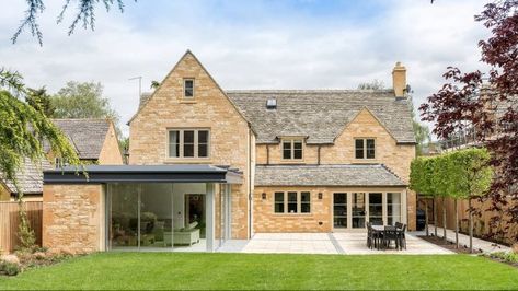 Sky-Frame New Build, Cotswold Heritage | Cotswold Windows Broadway Worcestershire, Glass Box Extension, Contemporary Extension, House Types, Lovely Houses, Cottage Extension, 2022 Kitchen, Flat Roof Extension, House Contemporary