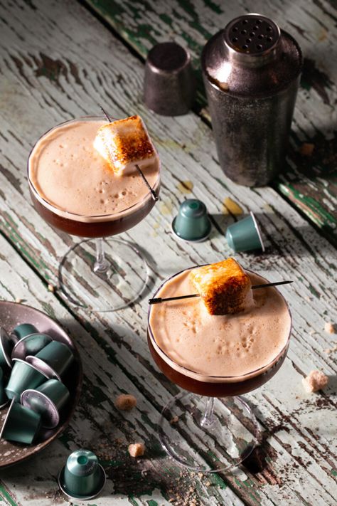 Toasted Marshmallow Espresso Martini Smores Espresso Martini, Toasted Marshmallow Martini, Wine Ingredients, Summer Campfire, Main Salad, Nespresso Pods, Brunch Cocktails, Cocktail Desserts, Toasted Marshmallow