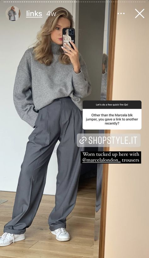 Suit Trousers Women Outfit, Grey Trousers Outfit Women, Trousers Women Outfit, Grey Pants Outfit, Wide Leg Outfit, Street Style Outfits Casual, Loading Please Wait, Wide Leg Pants Outfit, Mode Instagram