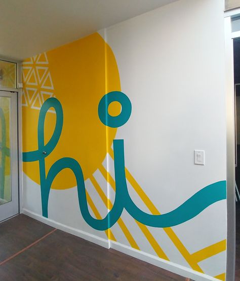 Store Mural Design, Mural Office Wall, Paint Ideas For Office Walls, Entrance Wall Painting Ideas, Wall Painted Mural, School Wall Art Ideas Paint, Wall Painting Ideas Office, Retail Mural, Office Wall Paint Ideas