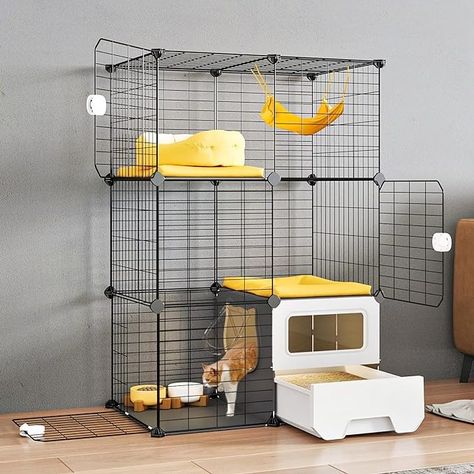 Amazon.com: Oneluck Cat Cage Indoor with Litter Box 3-Tier DIY Cat Detachable Metal Wire Kennel Crate Large Exercise Place Ideal for 1-2 Kitten : Pet Supplies Diy Cat Cage Indoor, Cat Cage Diy, Cat Cages Indoor, Kitty Room, Cat Crate, Cat Cage, Cat Kennel, Cat Cages, Diy Cat