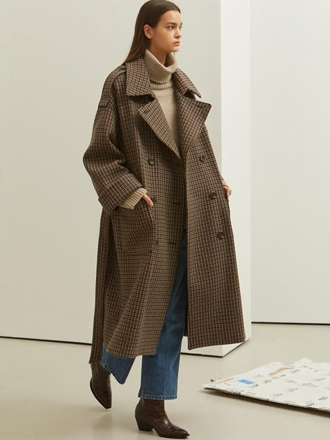 LOOKAST Khaki Check Oversize Trench Wool Coat #fashion #fallfashion #trenchcoat # daily #fw19 Oversized Coat Outfit, Wool Coat Outfit, Mantel Outfit, Trench Coat Outfit, Coat Outfit, Oversized Coat, Coat Outfits, Winter Fashion Outfits, Coat Fashion