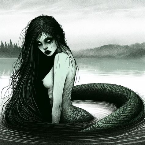 Siren Mythology Mythical Creatures, Dark Siren Art, Siren Tattoo Scary, Vampire Siren Hybrid, Vampire Mermaid Hybrid, Siren Reference Drawing, Scary Siren Art, Dark Sirencore Aesthetic, Siren Mythology Art