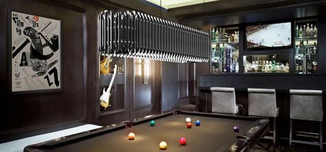 Delightfull - Unique Lamps in Projects | New York Design Agenda Snooker Room, Pool Table Room, Game Room Basement, Pool Rooms, Inspired By, Billiard Room, Suspension Light, Linear Chandelier, Unique Lamps