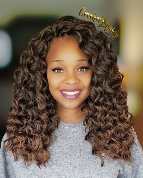 Brunette Curly Crochet Hair with Highlights Crochet Braids Hairstyles Curls, Crochet Hair Styles Freetress, Short Crochet Braids, Wavy Crochet, Ocean Wave Crochet Hair, Crochet Curls, Box Braid Hair, Synthetic Curly Hair, Curly Crochet Hair Styles