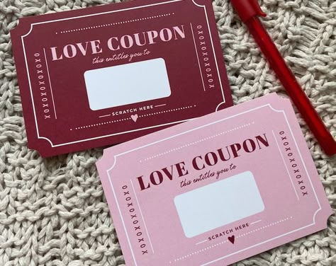 Romantic Coupons, Love Coupons For Him, Anniversary Husband, Valentines Gift Card, Valentines Games, Diy Coupons, Scratch Off Cards, Valentines Coupons, Valentine Anniversary