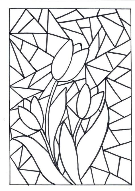 Mosaic Drawing, Spring Art Projects, Glass Painting Patterns, Stained Glass Quilt, Glass Painting Designs, Pola Sulam, Spring Art, Stained Glass Window, Stained Glass Patterns