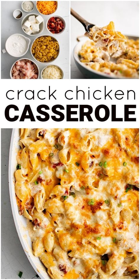 This irresistible Crack Chicken Casserole is the very best weeknight comfort food. Creamy, cheesy, bacon-filled, and loaded with juicy chicken and pasta, the whole family loves this easy weeknight dinner. Fall/winter Dinner Ideas, Delicious Supper Ideas, Fall Dinner Ideas Easy, Fast And Easy Dinner Recipes For Two, Cold Weather Meals Dinners, Week Day Dinners Easy, 30 Minute Meals Easy Dinners, Easy Dinners For Picky Eaters, Chicken Family Dinner Recipes