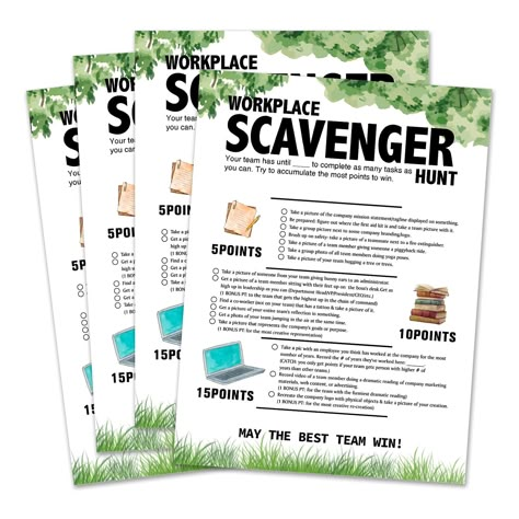 PRICES MAY VARY. This is an office party theme game, including 1 workplace scavenger hunt guide card, 15 workplace scavenger hunt cards, the size is 8X11 inches. HOW TO PLAY: -The competition is suitable for multiple teams to participate, and each team can have 5-10 participants. -Each team chooses one person to be a "recorder" to fill in the activity sheet as well as take cell phone pictures or video to. -Teams will attempt to complete tasks on the activity sheet before the time is up!The team Associate Engagement Ideas, Work Scavenger Hunt Team Building, Workplace Scavenger Hunt, Team Building Games For Work, Office Scavenger Hunt, Fun Workplace, Group Ice Breaker Games, Group Ice Breakers, Office Themed Party