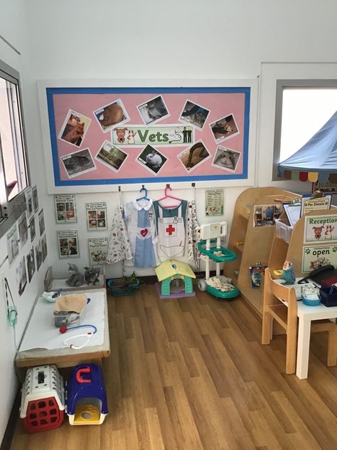 Vet Role Play Area, Eyfs Vets Role Play, Vet Play Area, Vets Role Play Area Eyfs, Early Years Role Play Areas, Vet Role Play Eyfs, Hospital Role Play Area Eyfs, Eyfs Role Play Area, Home Corner Ideas Early Years Role Play