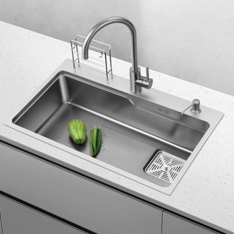 Kitchen Sink Design Stainless Steel, Single Sink Kitchen, Modern Kitchen Sinks, Kitchen Sink Stainless Steel, Kitchen Sink Design, Stainless Steel Counters, Minimal Kitchen, Hidden Kitchen, Single Bowl Kitchen Sink