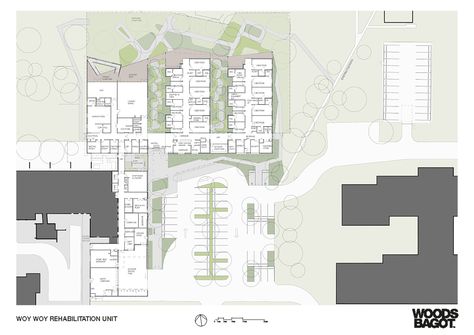 Gallery - Woy Woy Rehabilitation Unit / Woods Bagot - 10 Woods Bagot, Hospital Architecture, Rehab Center, Aged Care, Rehabilitation Center, Hospital Design, Nursing Home, Central Coast, Site Plan