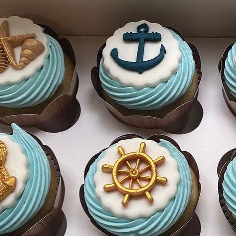 Ivonne Gell on Instagram: "Cupcakes 🧁 Theme: Nautical ⚓️ Baby Shower HOMEMADE 🧑‍🍳 FOLLOW ➡️ @sweetsbyivonne #cupcakes #homemade #babyshower #nautical #nauticaltheme #nauticalcupcakes #madewithlove #smallbusiness #localbusiness #thanksforyoursupport #supportsmallbusiness #supportlocal" Boat Themed Cupcakes, Sailor Theme Baby Shower For Boy, Sailor Cupcakes, Nautical Desserts, Nautical Cake Pops, Sailor Baby Shower Theme, Nautical Cupcakes, Cupcakes Theme, Nautical Food