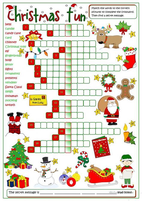 Christmas Worksheets Kindergarten, Christmas Crossword, Christmas Word Search, Christmas Lesson, English Christmas, Christmas Worksheets, Christmas Puzzle, Christmas School, Christmas Games