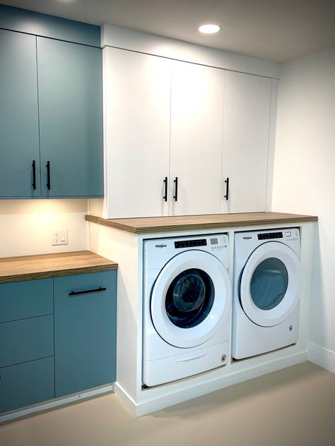 Washer And Dryer On Platform, Washer Dryer Garage Ideas, Garage With Washer And Dryer, Washer And Dryer Built In, Washer Dryer Built In, Garage Washer And Dryer Ideas, Built In Washer And Dryer Cabinet, Washer And Dryer In Garage Ideas, Washer Dryer Garage