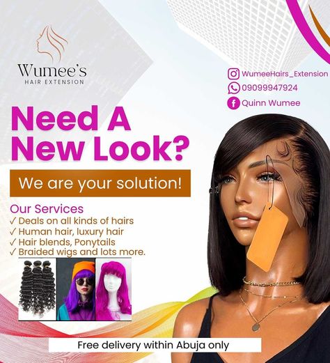 Wig Poster Design, Wig Advertising Ideas, Wig Flyers Ideas, Wig Sale Flyer, Hair Sales Flyer, Wig Sales Flyer Design, Hair Business Flyer, Hair Business Flyers Ideas, Wig Flyer Design