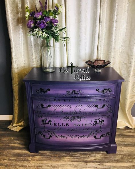 Restored Relics on Instagram: “This gorgeous antique dresser has been lovingly hand painted in a fabulous palette of lavender and Plum using a specialized technique to…” Purple Dresser, Furniture Painting Tutorial, Purple Furniture, Painting Antique Furniture, Dark Home Decor, Purple Decor, Purple Paint, Dresser Makeover, Painting Furniture Diy