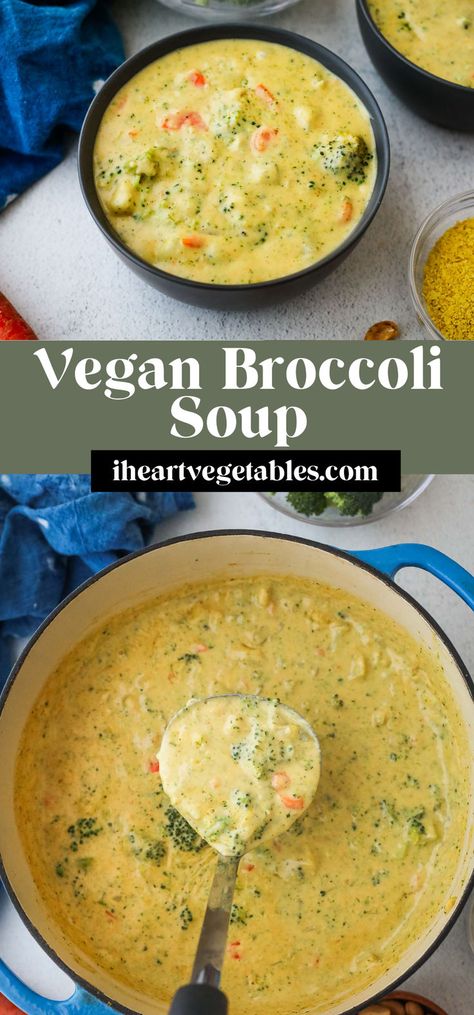 Vegan Broccoli Cheese Soup, Soup Broccoli, Vegan Broccoli, Broccoli Cheese Soup Recipes, Cheese Soup Recipes, Vegan Dinner Recipes Easy, Soup Vegan, Broccoli Soup, Vegan Soup Recipes