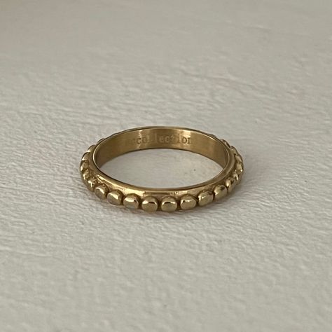 A simple dotted stacker ring to pair with your everyday favorites. This ring is available in sizes 6, 7, and 8. This ring has a sleek design for optimal comfort and is made of tarnish-resistant 22k gold vacuum-plated stainless steel. Comes with the sccollection logo engraved inside. Avoid contact with water, perfumes and lotions. Gold Rings Simple, Eye Pattern, Jewelry Accessories Ideas, Gold Engraving, Everyday Rings, Gold Filled Ring, Jewelry Lookbook, Funky Jewelry, Gold Wedding Rings