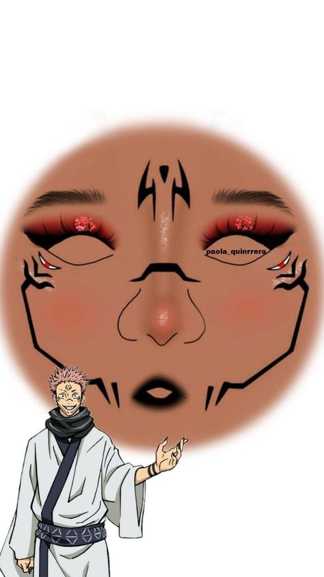 Jujutsu Kaisen Cosplay Sukuna, Sukuna Face Make Up, Akatsuki Makeup Inspired, Sukuna Inspired Makeup, Jujutsu Kaisen Makeup Look, Anime Inspired Eyeliner, Simple Anime Costume Ideas, How To Cosplay Makeup, Anime Face Makeup