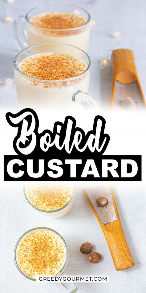 A wonderful winter drink from the South which is perfect for holiday season. This Boiled Custard recipe has simple ingredients put together to make a magical taste. You only need eggs, milk, cream sugar and vanilla. Making this recipe requires patience and timing. Try this drink with your family! #boiledcustard #boiled #custard #southerndrink #winterdrink #dessertdrink #deliciousdessertdrink #beverage #drinks Boiled Custard Drink, Boiled Custard Recipe, Custard Drink, Boiled Custard, Custard Ice Cream, Custard Recipe, Winter Drink, Drinks Ideas, Homemade Vanilla Ice Cream