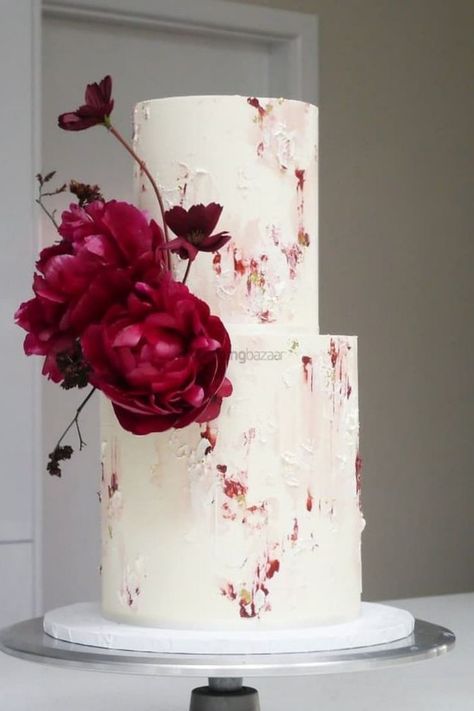 Red Rose Wedding Cake, Cakes With Flowers, Hand Painted Wedding Cake, Gold Leaf Cakes, Burgundy Wedding Cake, Painted Wedding Cake, Unique Wedding Cake, Wedding Cake Toppers Unique, Wedding Cake Alternatives