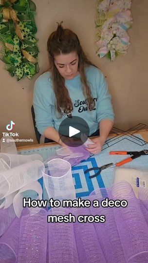 16K views · 209 reactions | How to make a Easter Lily Cross with deco mesh on YouTube. #dyi #wreathmaker #howto #tutorial #crafting #wreaths #easter #cross #Youtube | Southern Owls | Southern Owls · Original audio Deco Mesh Cross Wreaths Diy Tutorials, Diy Deco Mesh Wreath Tutorial, Easter Cross Wreath Diy, Cross Wreath Ideas, Bunny Wreath Diy, Cross Wreath Diy, Mesh Cross, Making Mesh Wreaths, Cross Wreath