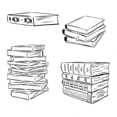 Book Pile Drawing, Pile Of Books Drawing, Pile Of Books Illustration, Book Doodles, Library Drawing, Books Vector, Minimal Book, Reading Stickers, Dm Screen